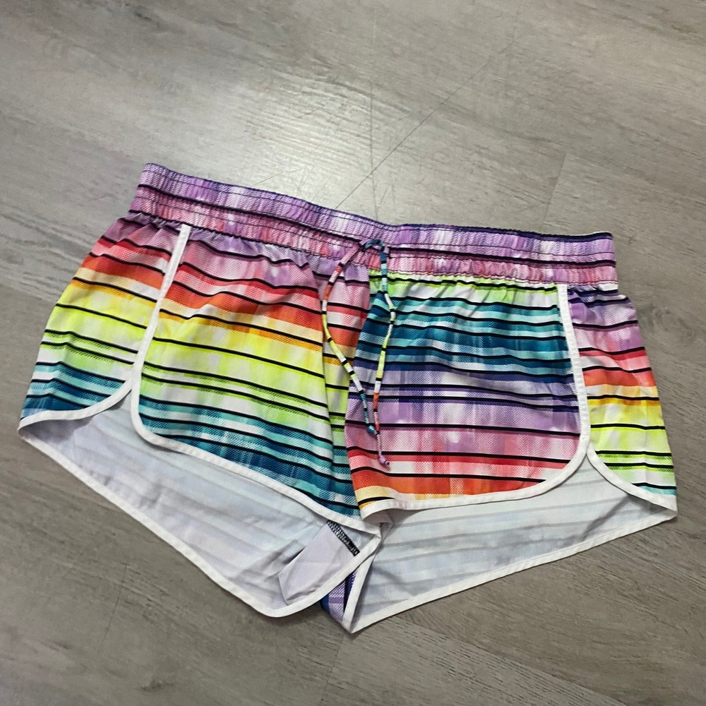 No Boundaries Dolphin Shorts Women XL Rainbow Striped Athletic Loungewear